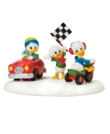 It's a race to the finish with Huey, Dewey and Louie taking turns on their favorite Christmas presents from Uncle Daffy. A great gift in itself, from the Department 56 Mickey's Village.