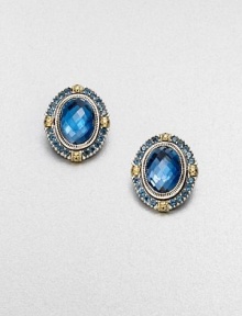 A simply chic design with beautiful faceted London blue topaz and blue topaz stones set in sterling silver and accented with 18k gold. Sterling silver18k goldBlue topazLondon blue topazSize, about 1Clip-on backImported A simply chic design with beautiful faceted London blue topaz and blue topaz stones set in sterling silver and accented with 18k gold. Sterling silver18k goldBlue topazLondon blue topazSize, about 1Clip-on backImported