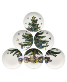 Nothing says cheer like Happy Holidays dinnerware. Nikko sets a very merry scene with sturdy white tapas plates that, when properly arranged, display a festively decked tree with colorful stars. Nothing says cheer like Happy Holidays dinnerware. Nikko sets a very merry scene with sturdy white tapas plates that, when properly arranged, display a festively decked tree with colorful stars.