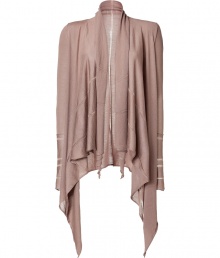 Ultra-luxe drape-front cardigan in nougat cashmere - An elegant twist on wardrobe essentials from Donna Karan - Long sleeves with contrast cashmere ribbon detail hit below the waist - Asymmetric lapels drape and twist - Easy, cozy fit and chic detail lend it an urban ballerina vibe - Pair with skinny jeans, embellished flats and a white t-shirt Ultra-luxe drape-front cardigan in nougat cashmere - An elegant twist on wardrobe essentials from Donna Karan - Long sleeves with contrast cashmere ribbon detail hit below the waist - Asymmetric lapels drape and twist - Easy, cozy fit and chic detail lend it an urban ballerina vibe - Pair with skinny jeans, embellished flats and a white t-shirt