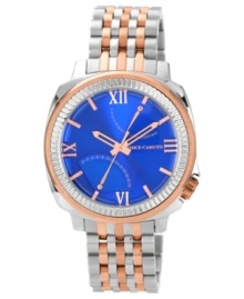 A soothing blue dial blends with rosy accents on this refreshing watch from Vince Camuto.