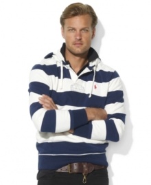 Combining the preppy heritage of a rugby with the comfort of a hoodie, this relaxed-fitting pullover blends the best of both worlds in an ultra-soft fleece construction. Combining the preppy heritage of a rugby with the comfort of a hoodie, this relaxed-fitting pullover blends the best of both worlds in an ultra-soft fleece construction.