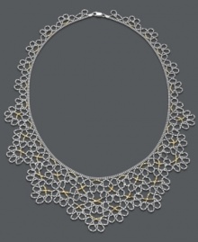 Frilly in floral. A pretty lace design adorns this intricate collar necklace. Crafted in sterling silver with 14k gold over sterling silver accents. Approximate length: 17 inches. Frilly in floral. A pretty lace design adorns this intricate collar necklace. Crafted in sterling silver with 14k gold over sterling silver accents. Approximate length: 17 inches.