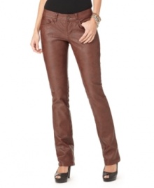 Rock out, tough-girl style, in these faux leather pants from Jou Jou that boasts 100% genuine cool. Rock out, tough-girl style, in these faux leather pants from Jou Jou that boasts 100% genuine cool.
