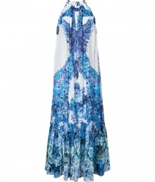 Effortless glamour is easily achieved in this luxe printed maxi dress from Roberto Cavalli - Halter top, sleeveless, relaxed silhouette, all-over print, ruffled hem - Wear with embellished sandals, a fringed shawl, and a statement clutch Effortless glamour is easily achieved in this luxe printed maxi dress from Roberto Cavalli - Halter top, sleeveless, relaxed silhouette, all-over print, ruffled hem - Wear with embellished sandals, a fringed shawl, and a statement clutch