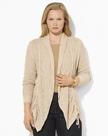 Rendered from soft cotton in an exquisite pointelle knit, this open-front cardigan is a season-spanning layering piece with chic ruching at the sides.