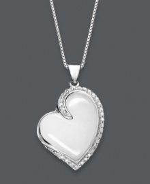 Get swept away in the romance. This sweet heart pendant features a stylish asymmetrical shape crafted from white agate (15 mm) and encircled by sparkling, round-cut white topaz (1-1/2 ct. t.w). Setting and chain made in sterling silver. Approximate length: 18 inches. Approximate drop: 1 inch. Get swept away in the romance. This sweet heart pendant features a stylish asymmetrical shape crafted from white agate (15 mm) and encircled by sparkling, round-cut white topaz (1-1/2 ct. t.w). Setting and chain made in sterling silver. Approximate length: 18 inches. Approximate drop: 1 inch.