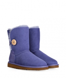 A stylish twist on a venerable classic, the UGG Australia Bailey Button boot is a welcome colorful addition to your cold weather casual wardrobe - Crafted from twin-faced sheepskin and featuring exposed seams, reinforced heel, traction outsole, signature UGG label, wooden button and elastic band closure, fleece-lined for superior warmth and comfort - Hits above the ankle - Truly versatile, perfect for pairing with everything from skinny jeans to yoga pants to mini-skirts