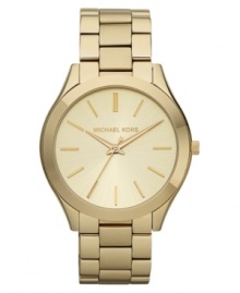 Statement making gold tones accent this slim Runway collection watch from Michael Kors.