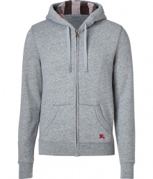 An iconic choice for laid-back looks, Burberry Brits check-lined hoodie is as cool as it is comfortable - Drawstring hood with characteristic check lining, long sleeves, kangaroo pockets, zippered front, red logo embroidered at hemline - Slim fit - Wear with a graphic tee, jeans and retro sneakers