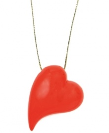 Won't you be my Valentine? RACHEL Rachel Roy's asymmetrical heart pendant makes a romantic addition to any look. A crimson-colored lucite heart dangles from a delicate gold-plated mixed metal chain. Approximate length: 36 inches + 2-inch extender. Approximate drop: 2 inches.