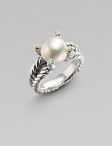 From the Cable Pearl Wrap Collection. A cultured pearl sits nestled among four stunning diamonds atop pillars of sterling silver, on a signature cabled band. 10½mm white cultured freshwater pearl Diamonds, 0.06 tcw Sterling silver Imported