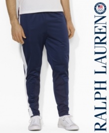 A classic-fitting drawstring pant in soft, silky microfiber is designed with athletic-driven details to celebrate the 2012 Olympic Games. A classic-fitting drawstring pant in soft, silky microfiber is designed with athletic-driven details to celebrate the 2012 Olympic Games.