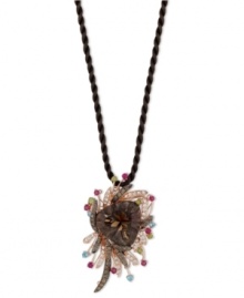 A garden of exotic color. Le Vian's beautiful pendant combines smokey quartz (18-1/3 ct. t.w.), white topaz (1/2 ct. t.w.) and chocolate diamonds (5/8 ct. t.w.) with blue topaz, green amethyst and rubellite accents. Set in 14k rose gold on a black cord chain. Approximate length: 18 inches. Approximate drop: 2-1/4 inches. A garden of exotic color. Le Vian's beautiful pendant combines smokey quartz (18-1/3 ct. t.w.), white topaz (1/2 ct. t.w.) and chocolate diamonds (5/8 ct. t.w.) with blue topaz, green amethyst and rubellite accents. Set in 14k rose gold on a black cord chain. Approximate length: 18 inches. Approximate drop: 2-1/4 inches.