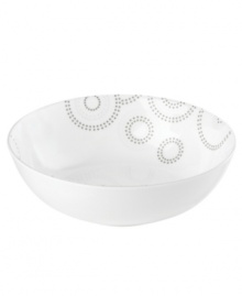 Tiny squares with a hint of shine run circles around this glossy white soup bowl from Mikasa dinnerware. These dishes are from a fresh, spirited collection that's made for modern tables. Sparkle Circles features minimalist shapes in sturdy bone china for anytime use. Tiny squares with a hint of shine run circles around this glossy white soup bowl from Mikasa dinnerware. These dishes are from a fresh, spirited collection that's made for modern tables. Sparkle Circles features minimalist shapes in sturdy bone china for anytime use.