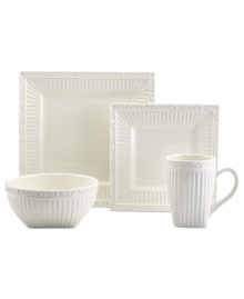 Fluted accents and scrolling vines in square silhouettes give this Italian Countryside place setting a perfect balance of classic and contemporary elegance. A fresh update on the traditional Mikasa dinnerware. Fluted accents and scrolling vines in square silhouettes give this Italian Countryside place setting a perfect balance of classic and contemporary elegance. A fresh update on the traditional Mikasa dinnerware.