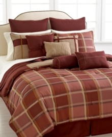 Rustic yet chic, this reversible Chester comforter set boasts a clean-cut plaid pattern in a lovely, warm color scheme. The set is accented by a plethora of decorative pillows and shams for added dimension.