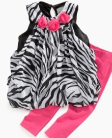 A touch of nature. She'll be ready to explore her environment in this darling zebra print tunic and legging set from Rare Editions. A touch of nature. She'll be ready to explore her environment in this darling zebra print tunic and legging set from Rare Editions.