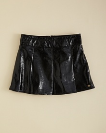 Towing the line between cute and coy, Juicy Couture updates the schoolgirl skirt in shiny patent faux leather. Towing the line between cute and coy, Juicy Couture updates the schoolgirl skirt in shiny patent faux leather.