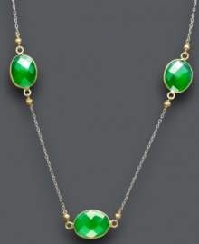 A station necklace that stuns. Studio Silver's unique design incorporates three, oval-cut agate stations (10-1/2 mm) in an 18k gold over sterling silver bezel setting. Chain crafted from sterling silver. Approximate length: 18 inches. A station necklace that stuns. Studio Silver's unique design incorporates three, oval-cut agate stations (10-1/2 mm) in an 18k gold over sterling silver bezel setting. Chain crafted from sterling silver. Approximate length: 18 inches.