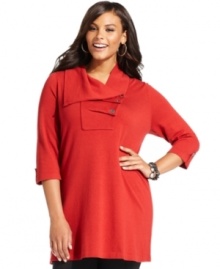 A pleated neckline lends a unique finish to Style&co.'s plus size tunic sweater-- stay warm and chic this season!