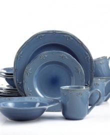 A laid-back hue commingles with a traditional embossed design, infusing this Thomson Pottery dinnerware with a casual elegance. Dishwasher and microwave safe. A laid-back hue commingles with a traditional embossed design, infusing this Thomson Pottery dinnerware with a casual elegance. Dishwasher and microwave safe.