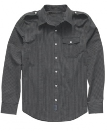 Seersucker goes dark. This Sean John shirt gives a preppy mainstay an edgy alternative.