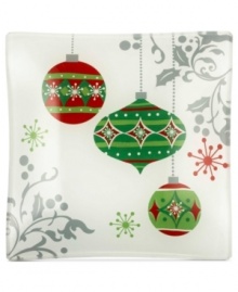 Serve up some Christmas spirit to friends and family this holiday season. These cheerful snack plates from Ganz feature festive ornaments in classic red and green colors for a very merry presentation. Serve up some Christmas spirit to friends and family this holiday season. These cheerful snack plates from Ganz feature festive ornaments in classic red and green colors for a very merry presentation.