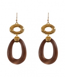 Step into chic 50s style with Alexis Bittars modular metal and lucite link earrings - Polished gold-toned link, warm sepia lucite link, wire backs - For pierced ears - Wear with everything from pullovers and pencil skirts to cocktail dresses and Mary-Janes