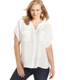 Be a definition of casual elegance with Elementz' short sleeve plus size shirt, featuring utility styling.