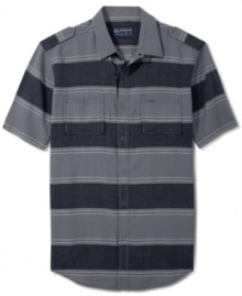 Give your casual wear a stylish upgrade with this cool striped button down shirt by American Rag.