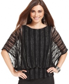 A little shimmer goes a long way! The metallic threading and lace on this Style&co. petite blouson add flair to your outfit. A little shimmer goes a long way! The metallic threading and lace on this Style&co. petite blouson add flair to your outfit.