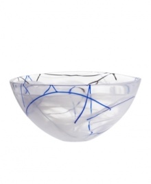 A colorful, abstract design in art glass lends your home decor modern appeal. A colorful, abstract design in art glass lends your home decor modern appeal.