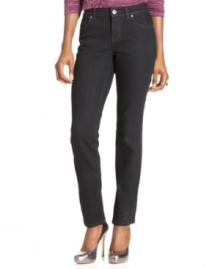 Whether daytime or an evening out, this dark-washed straight leg denim from Style&co. Jeans offers a flattering stretch fit. Whether daytime or an evening out, this dark-washed straight leg denim from Style&co. Jeans offers a flattering stretch fit.
