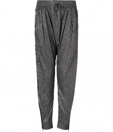 A trend-right alternative to the classic party frock, these shimmering harem pants from Iro will make a stylish statement at your next soiree - Elasticized wide waistband with drawstring, draped harem silhouette, tapered legs with zip cuffs, relaxed fit - Style with a fitted top, a draped leather jacket, and statement heels