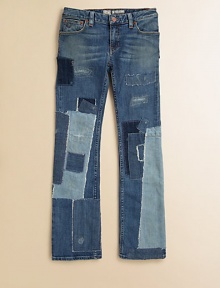 Patchwork detailing gives these perfectly faded and distressed jeans an authentic vintage feel.Front button closureWaistband with belt loopsZip flyFive-pocket style98% cotton/2% elastaneMachine washImported Patchwork detailing gives these perfectly faded and distressed jeans an authentic vintage feel.Front button closureWaistband with belt loopsZip flyFive-pocket style98% cotton/2% elastaneMachine washImported