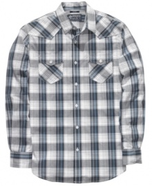 Bored of your woven style? It's time for a change of pattern with this plaid western-inspired shirt from American Rag. Bored of your woven style? It's time for a change of pattern with this plaid western-inspired shirt from American Rag.