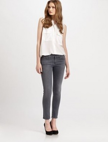 Critically acclaimed skinnies in a slightly faded wash hit right above the ankle. THE FITSkinny fitRise, about 7Inseam, about 28THE DETAILSButton closureZip flyFive-pocket styling98% cotton/2% elastaneDry cleanMade in USA of Italian fabricModel shown is 5'10 (177cm) wearing US size 4. Critically acclaimed skinnies in a slightly faded wash hit right above the ankle. THE FITSkinny fitRise, about 7Inseam, about 28THE DETAILSButton closureZip flyFive-pocket styling98% cotton/2% elastaneDry cleanMade in USA of Italian fabricModel shown is 5'10 (177cm) wearing US size 4.