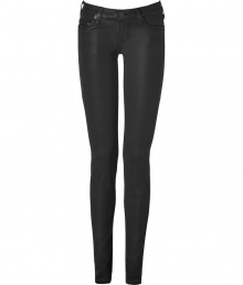 With their cool coating and flattering silhouette, True Religions black skinny jeans are a hard-edge wardrobe staple - Classic five-pocket style, button closure, belt loops - Slim fit - Wear with practically anything for that rocknroll edge With their cool coating and flattering silhouette, True Religions black skinny jeans are a hard-edge wardrobe staple - Classic five-pocket style, button closure, belt loops - Slim fit - Wear with practically anything for that rocknroll edge