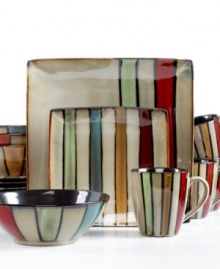Stripes and solids. Sango mixes bands of color with glossy black in the casually cool Vertigo Black dinnerware set. Round and square dishes add to the modern aesthetic for an effortlessly styled table. Stripes and solids. Sango mixes bands of color with glossy black in the casually cool Vertigo Black dinnerware set. Round and square dishes add to the modern aesthetic for an effortlessly styled table.