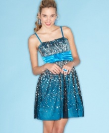 Dare to dazzle in this sequined dress from BCX that flaunts a girlishly chic sash at the waist! Dare to dazzle in this sequined dress from BCX that flaunts a girlishly chic sash at the waist!