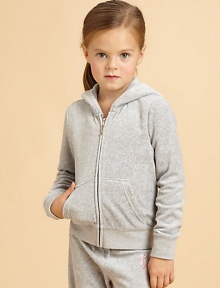 Way beyond basic, the essential hoodie in soft, plush velour shimmers and shines on the back with lavish metallic embroidery and tiny studs.Attached hoodZip front with J pullLong sleeves with ribbed cuffsRibbed waistSplit kangaroo pocketBack embroideryCotton/polyesterMachine washImported Way beyond basic, the essential hoodie in soft, plush velour shimmers and shines on the back with lavish metallic embroidery and tiny studs.Attached hoodZip front with J pullLong sleeves with ribbed cuffsRibbed waistSplit kangaroo pocketBack embroideryCotton/polyesterMachine washImported