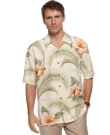 The luxury of silk accompanies this respite ready button-front shirt from Tommy Bahama.