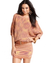 Psychedelic print plus metallic threading. Boat neck style plus dramatic, batwing sleeves. This sweater dress from Baby Phat proves that fly style is all in the details. Pair it with sky-high platforms for a look that makes a serious fashion statement! Psychedelic print plus metallic threading. Boat neck style plus dramatic, batwing sleeves. This sweater dress from Baby Phat proves that fly style is all in the details. Pair it with sky-high platforms for a look that makes a serious fashion statement!