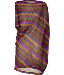 Color-saturated hues and a quintessentially Missoni chevron knit make this purple minidress an eye-catching evening must - Lightweight and semi-sheer multicolor viscose - Slim cut silhouette with elegant, asymmetric drape detail - Wide, round neckline and oversize, batwing sleeve and armhole - Perfect for parties, vacations and evenings out - Pair with a clutch and platform pumps or sandals Color-saturated hues and a quintessentially Missoni chevron knit make this purple minidress an eye-catching evening must - Lightweight and semi-sheer multicolor viscose - Slim cut silhouette with elegant, asymmetric drape detail - Wide, round neckline and oversize, batwing sleeve and armhole - Perfect for parties, vacations and evenings out - Pair with a clutch and platform pumps or sandals