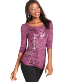 Shine on in Style&co.'s petite tunic. Fanciful ruching adds a feminine touch to this soon-to-be classic top.