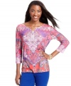 Revitalize your weekend look with Style&co.'s petite henley top, flaunting an embellished print-- it's an Everyday Value!