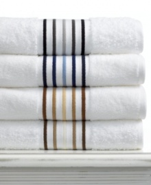 The rich spectrum of color in this intricately embroidered Greenwich Stripe bath towel from Lauren by Ralph Lauren offers an elegant touch over pure, soft cotton. The rich spectrum of color in this intricately embroidered Greenwich Stripe bath towel from Lauren by Ralph Lauren offers an elegant touch over pure, soft cotton.