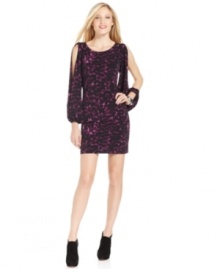 Vince Camuto's animal-print shift is electrifying with a silky silhouette and bright blue hue. Vince Camuto's animal-print shift is electrifying with a silky silhouette and bright blue hue.