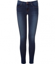 Every modern wardrobe deserves a pair of stylish skinny jeans, and J Brands washed blue pair promises a sleek silhouette - Low rise, curve-hugging cut - Whisker detail and slimming lighter rinse through thighs - Pockets at hips and rear - Belt loops and button closure - Polished and undeniably chic, ideal for any number of occasions - Pair with a silk blouse, leather jacket and pumps, or go for a more casual look with an oversize cashmere pullover and ballet flats